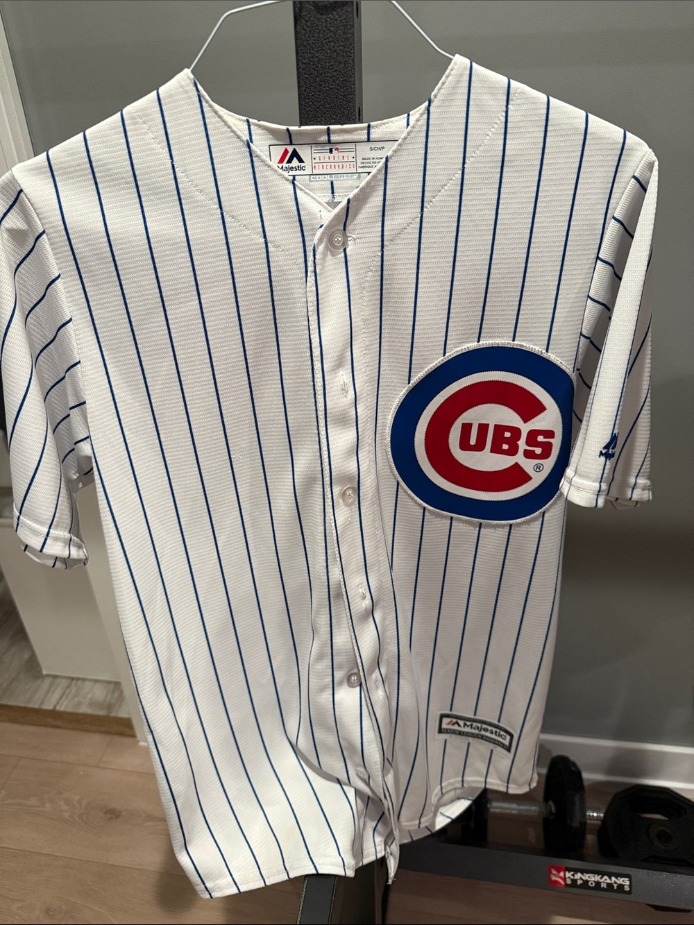 Majestic White Pinstripe Cubs Logo Baseball Jersey